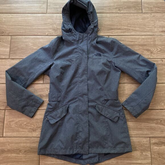 Womens The North Face Waterproof Dryvent Hooded Rain Gray Jacket Size Small - Picture 1 of 13